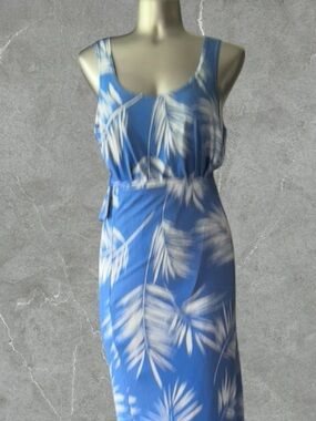 2 for $30 | Emma & Michele White Palm-Print Blue Midi Wrap Dress